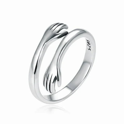 Bague ouverte BAMOER en argent 925, motif câlin, ajustable et brillante. Un cadeau élégant pour femme, parfait pour les grandes occasions.
