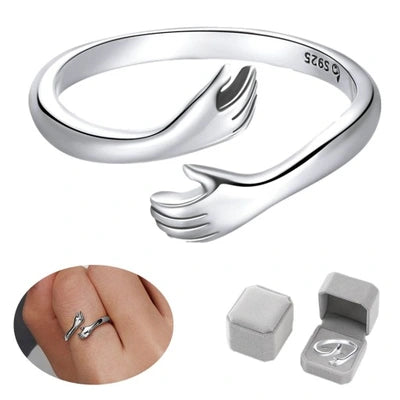 Bague ouverte BAMOER en argent 925, motif câlin, ajustable et brillante. Un cadeau élégant pour femme, parfait pour les grandes occasions.